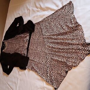 Josephine Chaus 3‎ Piece Animal Print Skirt Tank Sweater Brown Womens Sz S/M